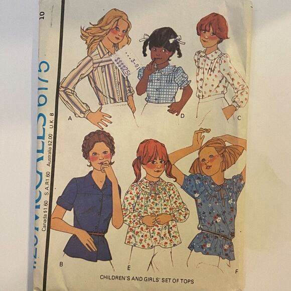 McCalls 6175 Pattern Top Girls 10 Vintage Button Front Pan Collar Pintuck Bow - Picture 2 of 6